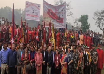 गोरखा-जितगढी पदयात्रा तनहुँको केलादीघाटबाट पाल्पा प्रवेश